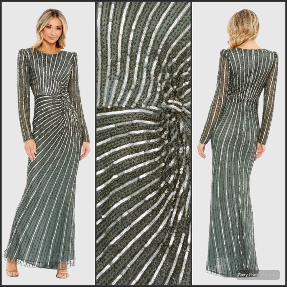MAC DUGGAL 5641 Embellished Puff Sleeve Side Knot Gown Dress FLAW